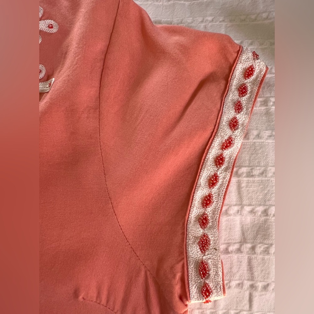 Sulu Collection Coral Embroidered Shift Dress Beaded Trim Size L - Picture 7 of 7